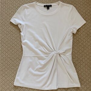 INC International Concepts White Fitted Tie Front Short Sleeve Tee